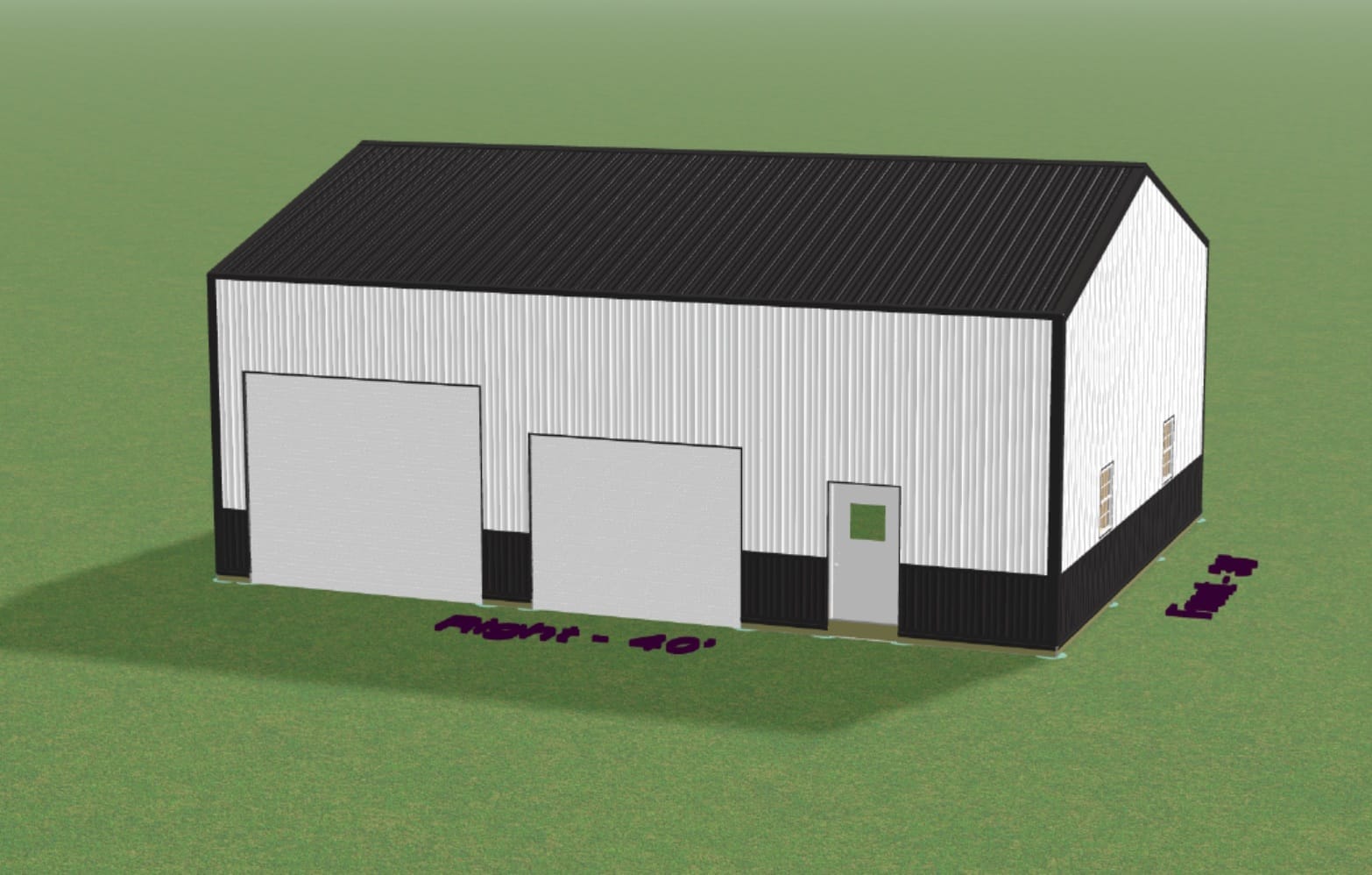 3D rendering of a white metal building.